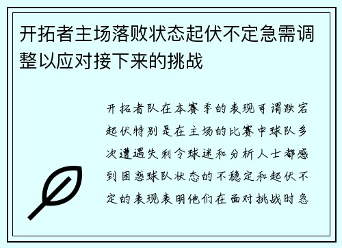 开拓者主场落败状态起伏不定急需调整以应对接下来的挑战