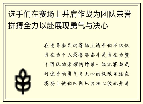选手们在赛场上并肩作战为团队荣誉拼搏全力以赴展现勇气与决心